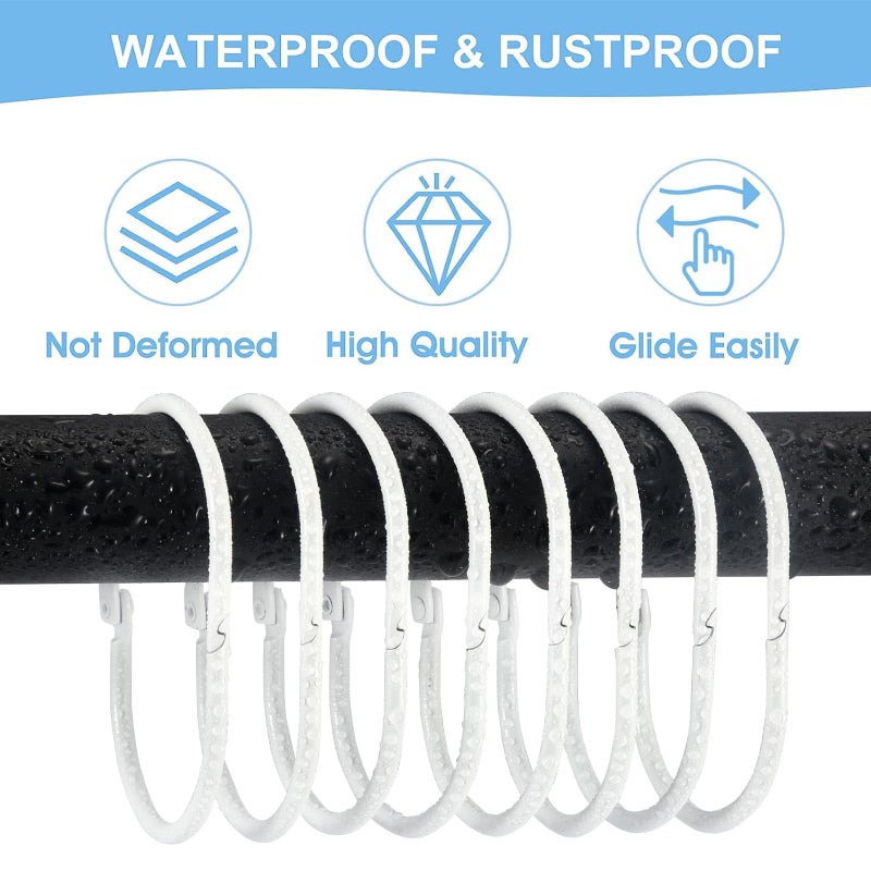 Goowin Shower Curtain Rings, 12 Pcs Shower Curtain Hooks, Oval Snap Shower Rings for Curtain, Metal Shower Curtain Rings Rust Proof, Glide Smoothly Shower Hooks for Shower Curtain Rod (White) - Image 3
